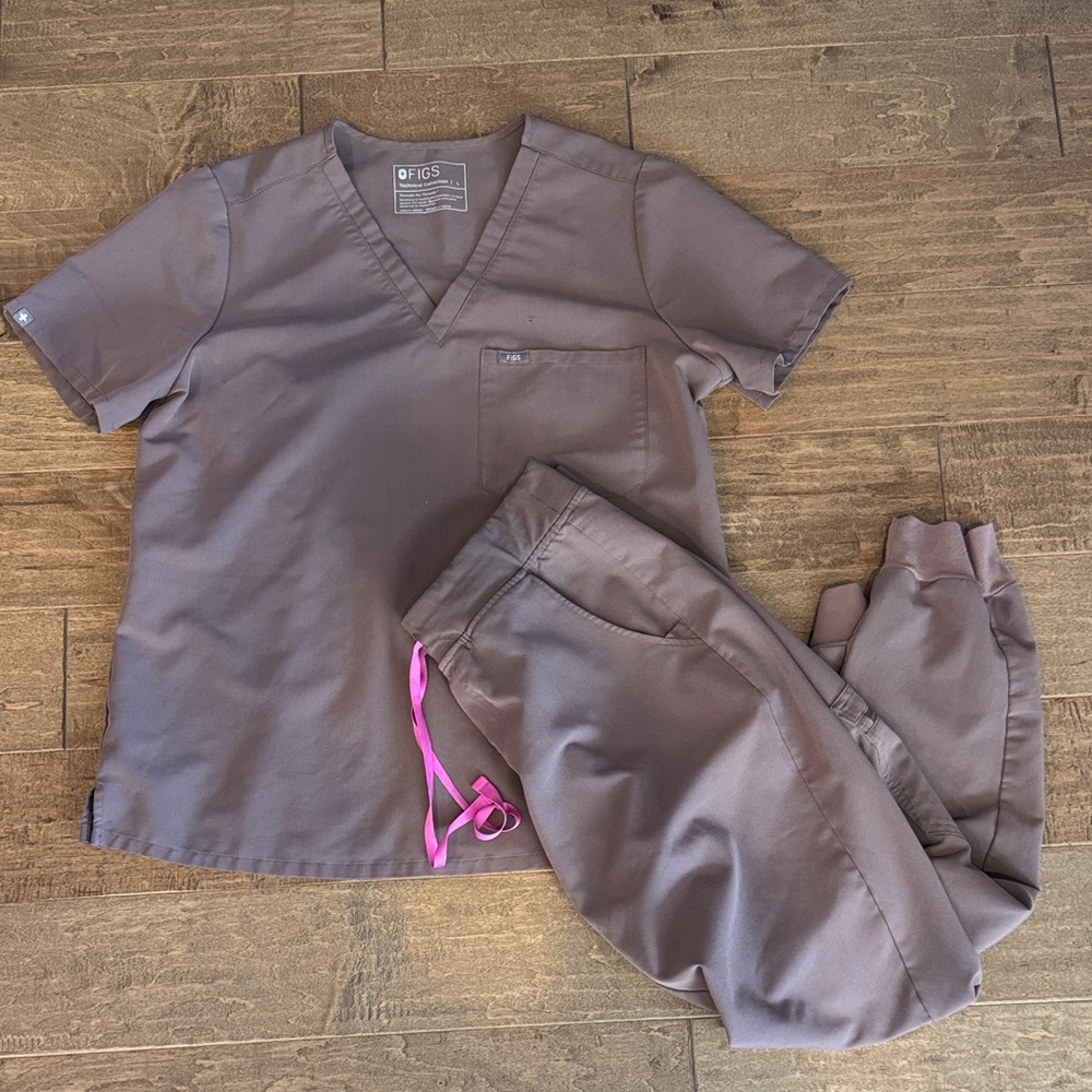Figs Dusty Purple Scrub Set with Pink Accents
